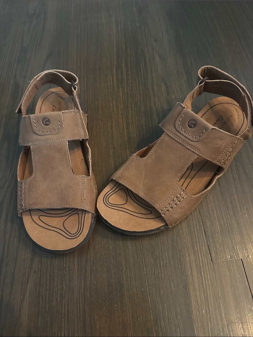 Clarks Men's Collection Tan Leather Dual-Strap Slingback Sandals Size 10